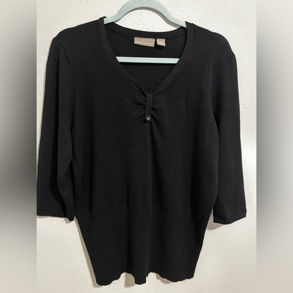 Kim Rogers black 3/4 sleeve v neck sweater